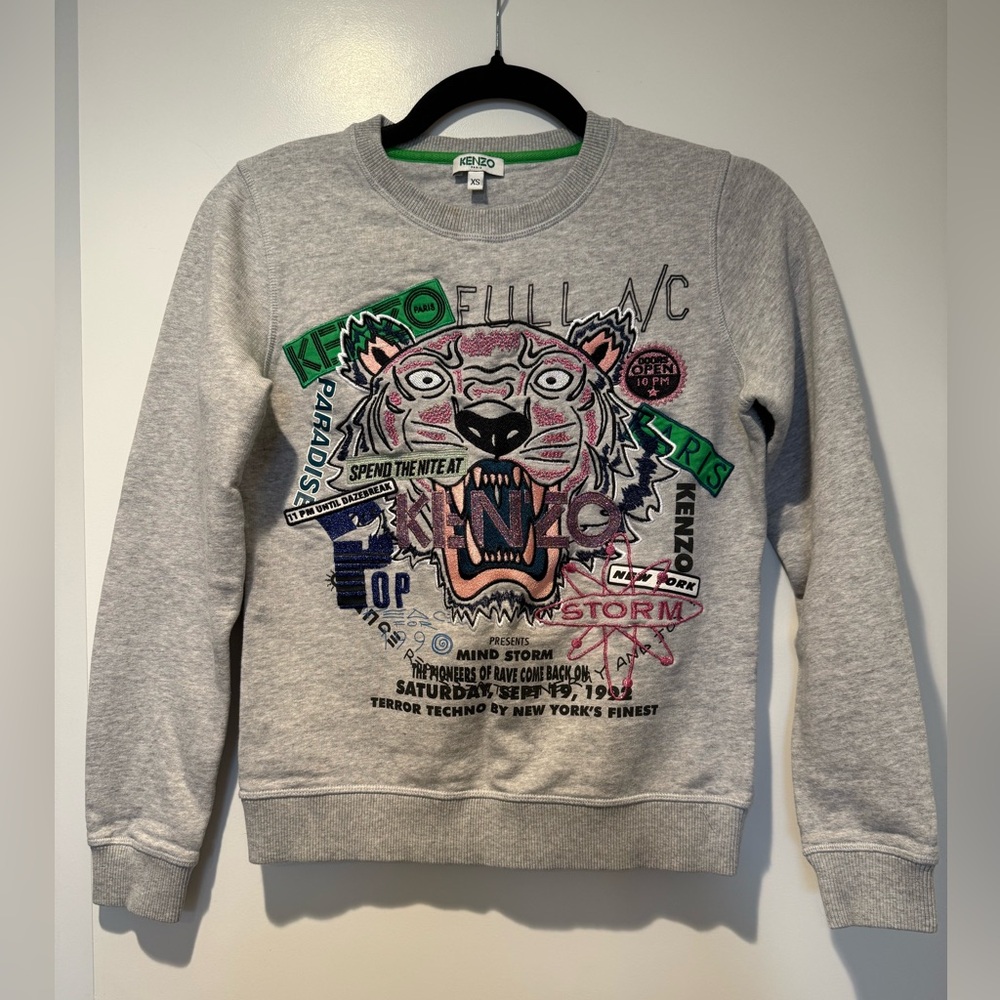 Kenzo Gray Tiger Graphic Crewneck Sweater
